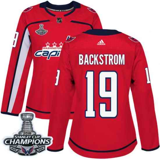 Adidas Capitals #19 Nicklas Backstrom Red Home Authentic Stanley Cup Final Champions Womens Stitched NHL Jersey